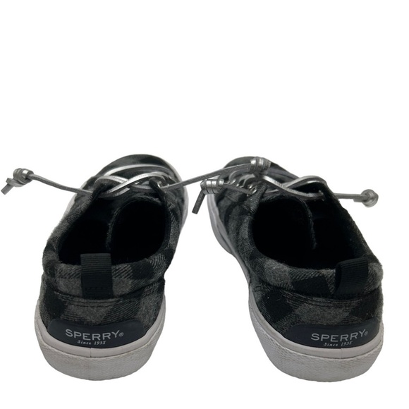 Sperry Girls SZ 1 Top Sider Pier Black Gray Weave Checker Sneaker Loafer Shoes - Picture 4 of 9